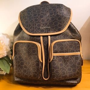 Calvin Klein Womens Dark Brown Monogram CK Backpack